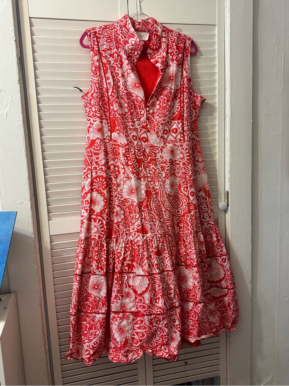 Hyacinth House Red Floral Sleeveless Midi Dress with V-Neck